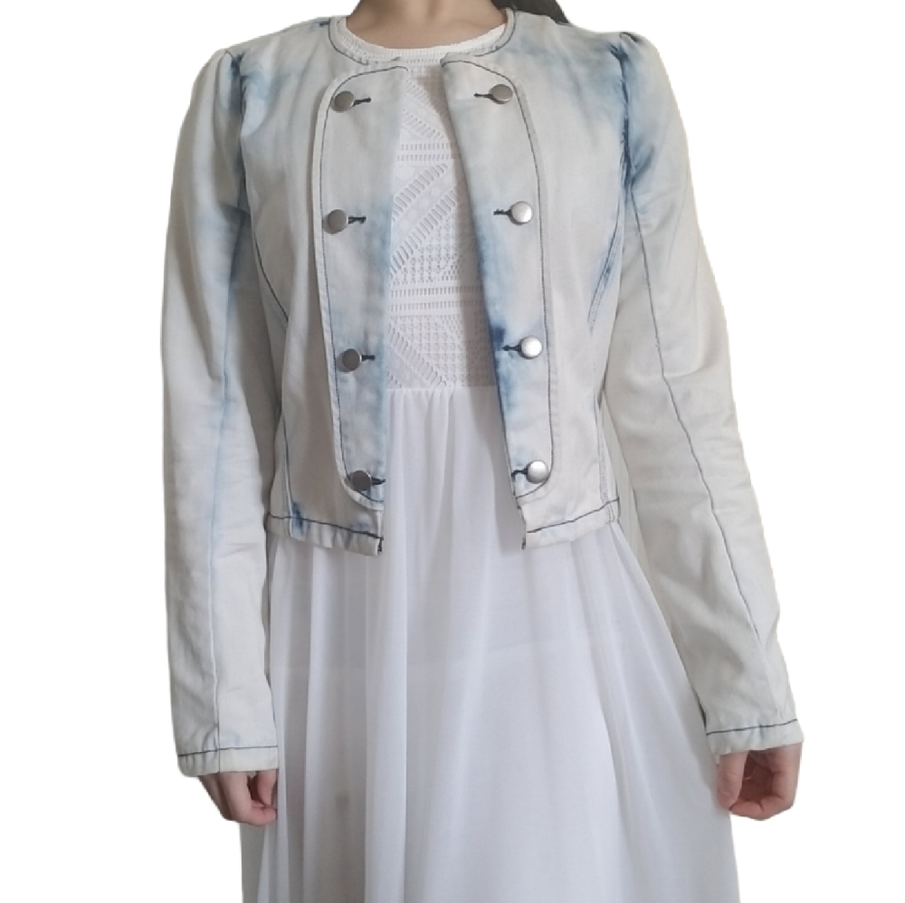 Acid Wash Cropped Denim Military Jacket